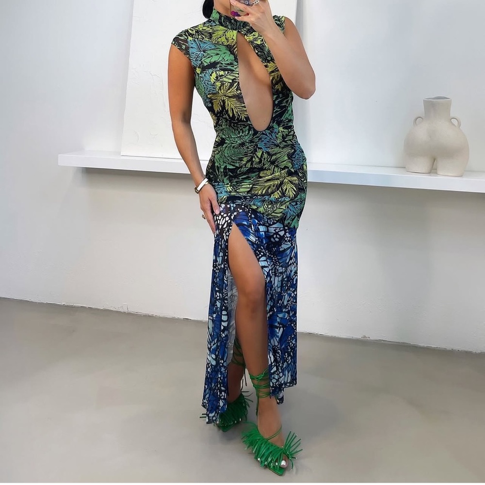 Elegant Floral Cut-Out Maxi Dress